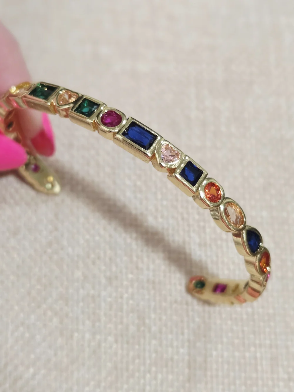 Gold Multi-Gemstone Cuff Bracelet - Colorful Stone Accents